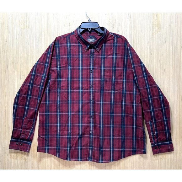 DOCKERS - Men's Long Sleeve Plaid Shirt - Burgundy - XXL - Picture 1 of 14